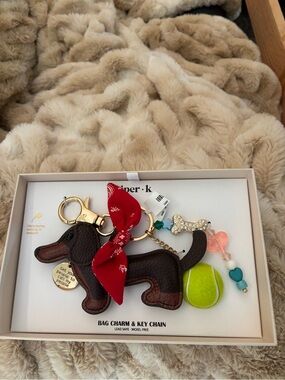 Brown Dachshund Bag Charm & Key Chain with Red Bow